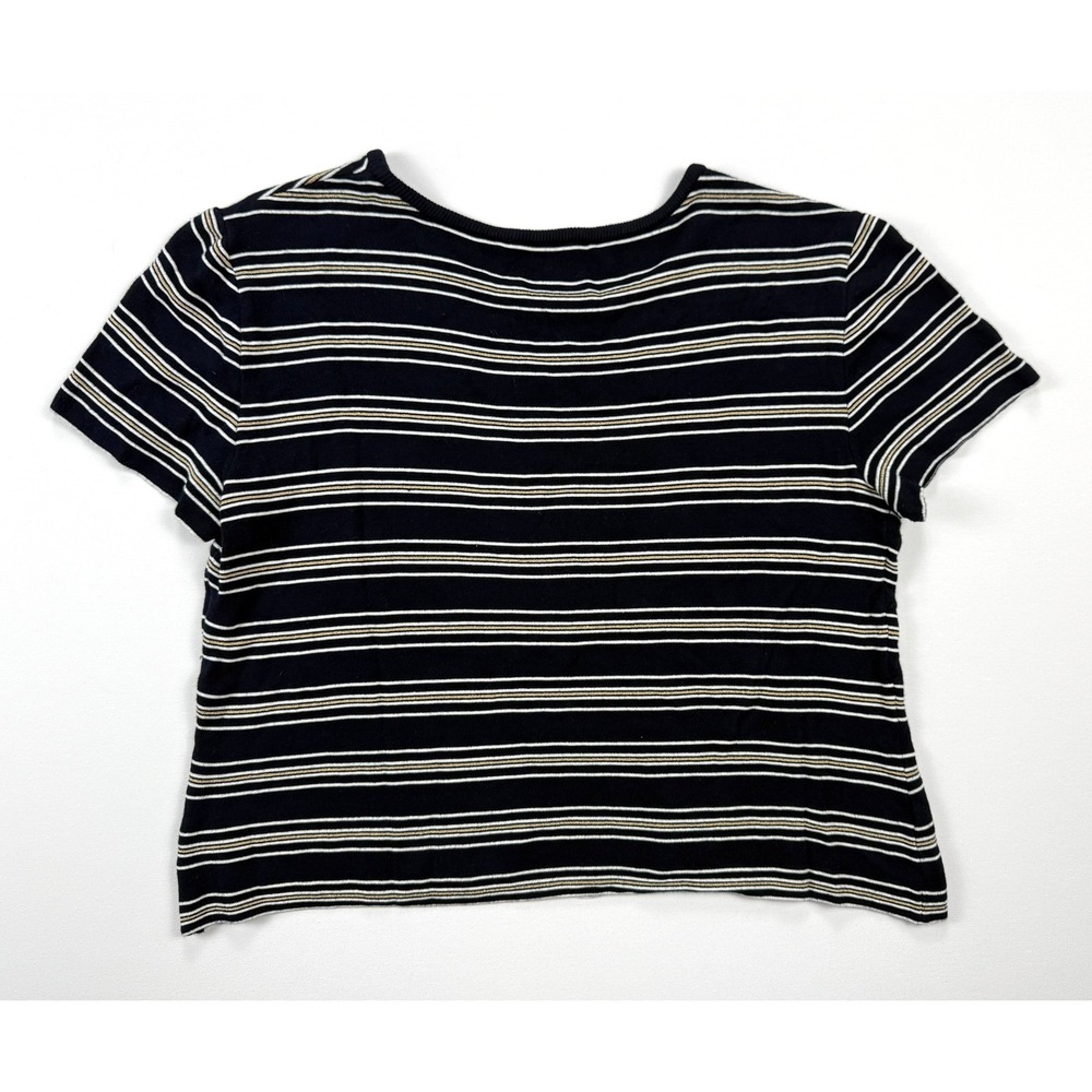 St John Sport by Marie Gray Womens L Navy Gold Striped Wool Blend Knit Top #1911 - Picture 8 of 9